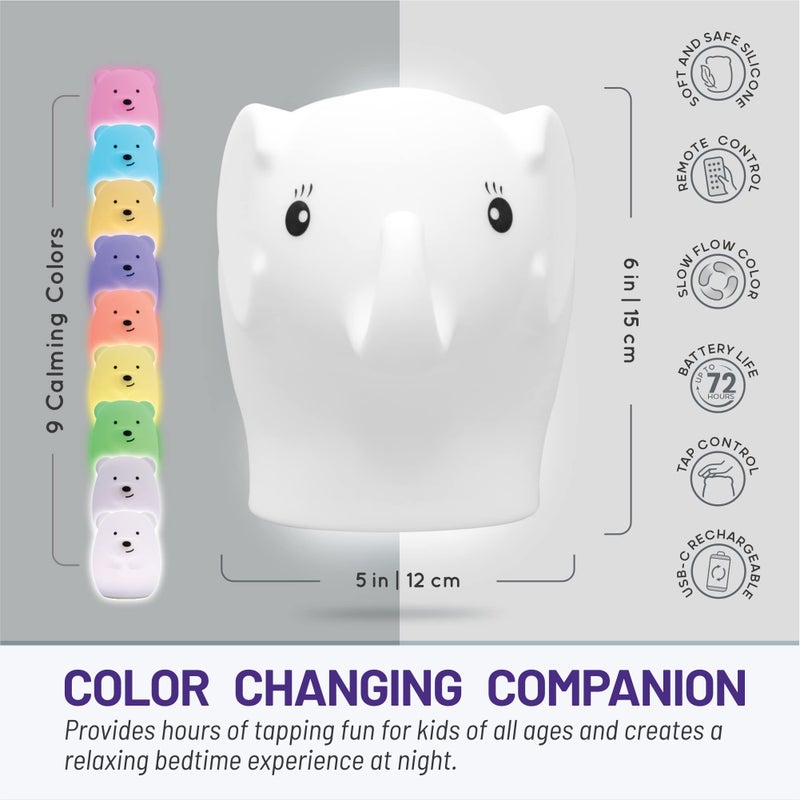 LumiPets Eggbert the Elephant Squishy Night Light for Kids | Silicone Nightlight with Tap, Remote Control | Rechargeable Color Changing Animal Light for Girls & Boys | Portable Mood Lamp With USB Cord - Image 4